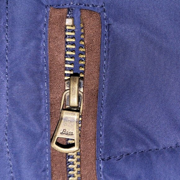 G.H. Bass & Co. | Faux Fur Trim Navy Blue, Brown Outline Puffer Vest - Picture 11 of 15